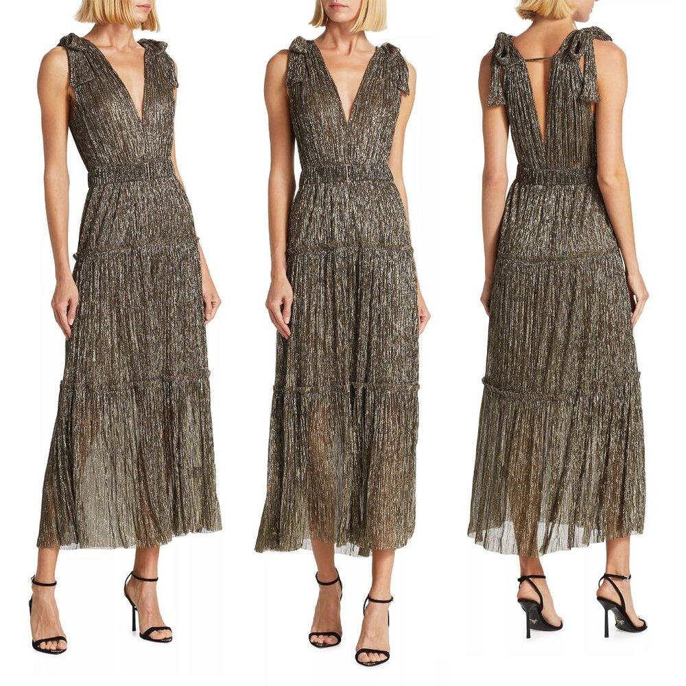 Sabina Musáyev Helena Metallic Tiered Maxi Dress, Size M